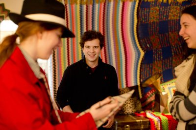 Theater major Nick Auer '15 (at center) has overseen the creation of an immersive, interactive theater production. (Phyllis Graber Jensen/Bates College)