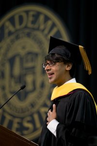 Award-winning mathematician and Princeton professor Manjul Bhargava offered the Commencement address at Bates' 2015 Commencement. (Phyllis Graber Jensen/Bates College)