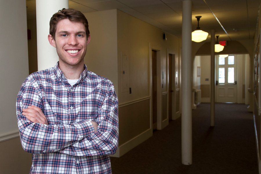  Michael Creedon '15, an English major from Medfield, Mass., has received a 2015-16 Fulbright English Teaching Assistantship for Brazil. (Josh Kuckens/Bates College)