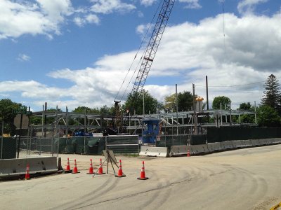 55 Campus Ave. seen at noon on June 10, 2015, eight days after steelwork began. (Doug Hubley/Bates College)