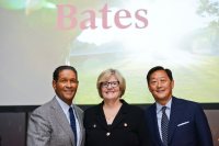 The college's 35 percent giving increase in 2015 was matched by a surge in attendance at the annual Presidential Events, including the New York City event at the Whitney Museum of Modern Art, where  journalist Bryant Gumbel ’70 (left) interviewed President Spencer and Trustee Emeritus Michael Chu ’80 on the topic "The Liberal Arts in an Age of Disruption." (Matthew Carasella Photography) 