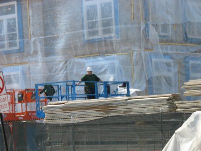 he new student housing, swaddled in plastic. (Doug Hubley/Bates College)