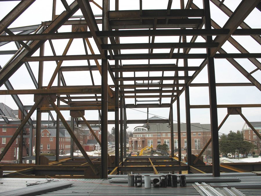 Second story, man: Taken on March 14 from the second story of the new Commons, the image above shows Pettengill Hall and other buildings to the west.