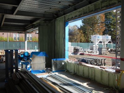 A lounge, complete with fireplace, will occupy this first-floor space in 55 Campus Ave., photographed Oct. 20, 2015. (Doug Hubley/Bates College)