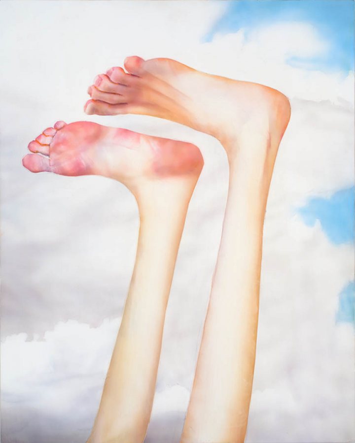 "Feet Up," a 2013 painting in polymer emulsion on honeycomb panel, 23.75 by 19 inches, by Robert Feintuch.