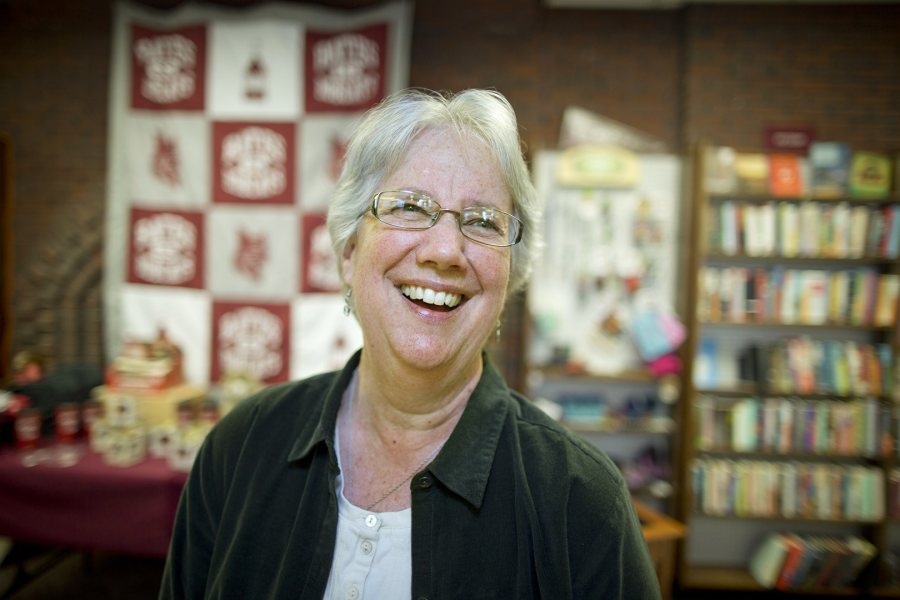 For the legions of students who have worked for her in the College Store, Sarah Potter '77 and her staff have helped to give a sense of normalcy amid their intense, day-to-day academic lives. (Phyllis Graber Jensen/Bates College) 