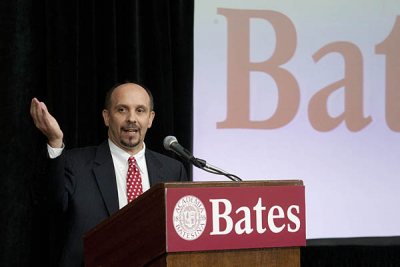 Jamie Merisotis '86, a Bates trustee and a dedicated advocate for improved access to higher education, moderated a 2011 symposium at Bates on higher education and affordability.