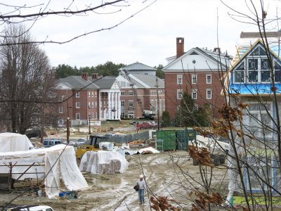 A view from Mount David shows the new student housing and the entrance to Alumni Walk. (Doug Hubley/Bates College)