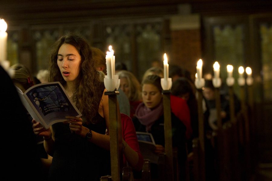 A scene from the 2011 Service of Lessons and Carols. an image from Bates' 2011 Lessons and Carols service. (Phyllis Graber Jensen/Bates College)