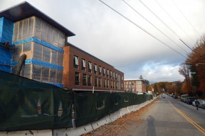 A morning image of the new student residences on Campus Avenue, taken on Oct. 30, 2015. (Doug Hubley/Bates College) 