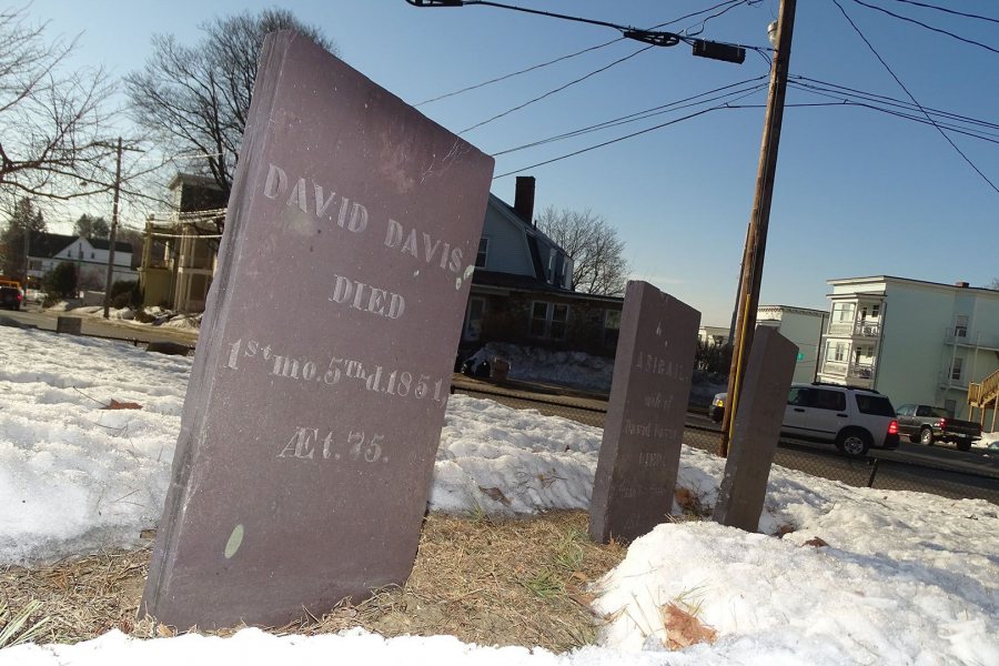 Mount David’s namesake, David Davis, is buried near campus in the Davis family cemetery, on the corner of Sabattus and Franklin streets. (Jay Burns/Bates College)