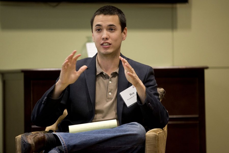 Ben Chin '07 participated in an alumni panel discussion in 2014 on navigating identity in the workplace. (Phyllis Graber Jensen/Bates College) 