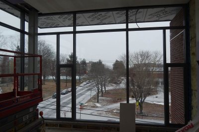 The view up Campus Avenue from the technology room on the fourth floor of 65 Campus Ave. on Jan. 12, 2016. (Doug Hubley/Bates College) 