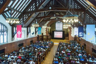 Jelani Cobb addresses a near-capacity Gomes Chapel on Martin Luther King Jr. Day 2016. (Josh Kuckens/Bates College)