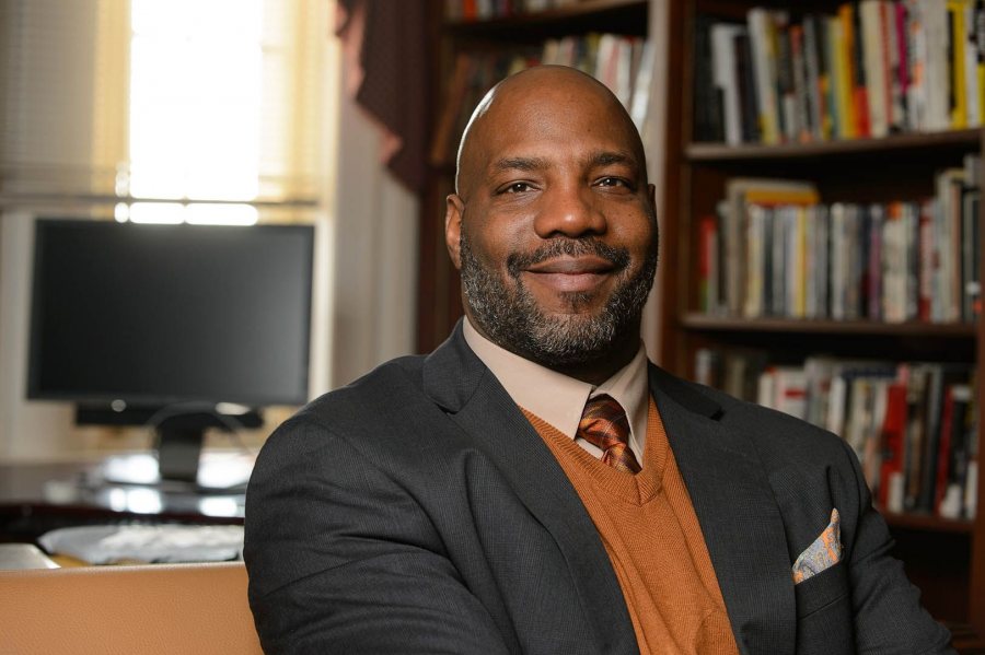 William Jelani Cobb gives the Martin Luther King Jr. Day keynote address at Bates on Jan. 18. (Peter Morenus/University of Connecticut)