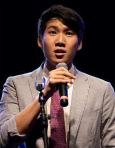 James Jhun '16 sings with the Manic Optimists in September 2013. (Michael Bradley/Bates College)