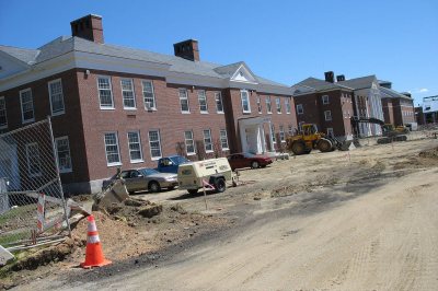 The ground stripped bare by Pettigrew and Lane halls. (Doug Hubley/Bates College)