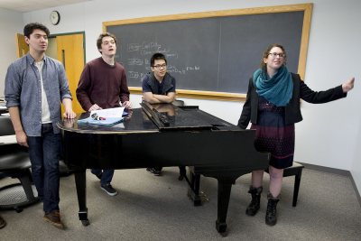 Students in Music Theory II work with Janet Bourne in an improvisational singing exercise. (Phyllis Graber Jensen/Bates College)