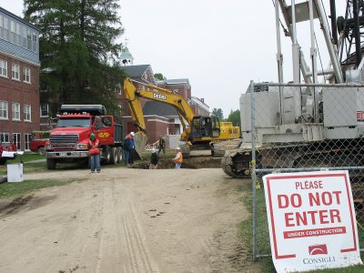 Starting a major utilities project at Pettengill. (Doug Hubley/Bates College)