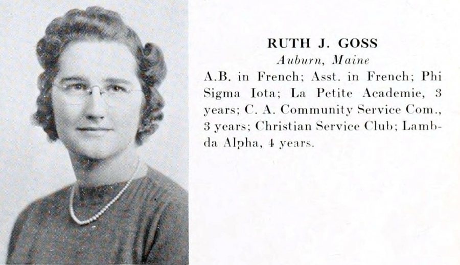 The entry for Ruth Goss Leavitt '41 in the 1941 Mirror yearbook. (Muskie Archives and Special Collections Library)