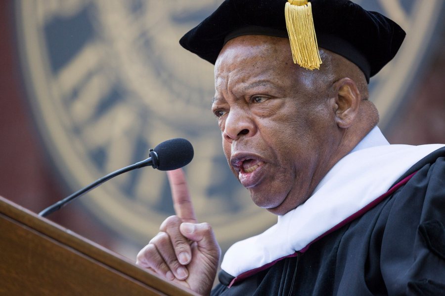 Civil rights leader and U.S. Rep. John R. Lewis, D-Ga., delivers the Commencement address at Bates College on May 29, 2016. (PLEASE CREDIT: Josh Kuckens/Bates College)