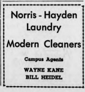 Wayne Kane '59 and Bill Heidel '59 ran the student laundry service for Norris-Hayden Laundry of Auburn.