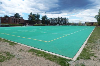 Campus Avenue Field and its 16-year-old AstroTurf. In addition to replacing the playing surface, this summer's renovation will entail placing new sod around the perimeter. (Doug Hubley/Bates College)