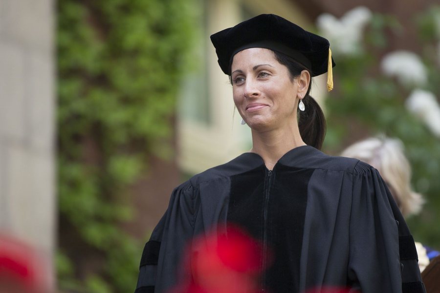 Author Lisa Genova '92 received an honorary Doctor of Humane Letters degree at Commencement in 2016. (Phyllis Graber Jensen/Bates College)