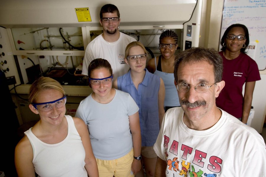 In this 2007 file image, Tom Wenzel is shown with student researchers in his Dana Chemistry lab. (Phyllis Graber Jensen/Bates College)