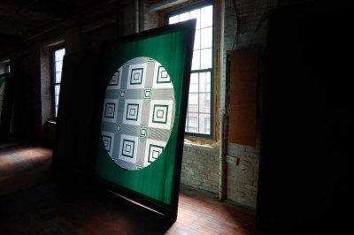 Museum L-A has preserved this silkscreen once used by the Bates Manufacturing Co. to print tablecloths. Bates College used imagery from similar screens to create wall art for two new dormitories. (Doug Hubley/Bates College)