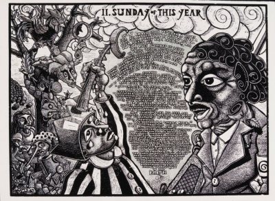 "Sunday of This Year" appears in "The Book of Only Enoch," a show prints by Jay Bolotin at the Museum of Art.
