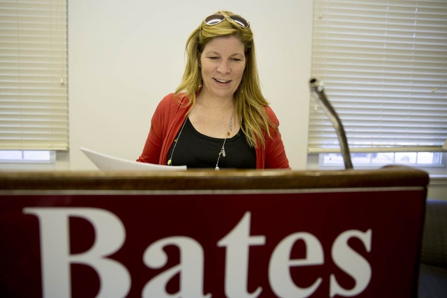 Associate Professor of Rhetoric Stephanie Kelley-Romano announced the (not real) smallpox outbreak. (Phyllis Graber Jensen/Bates College)