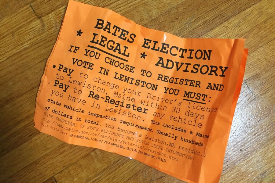 Orange fliers with false voting information posted on campus on Nov. 6 were a deliberate attempt to discourage students from voting, said President Spencer. (Photograph by Sarah Frankie Sigman '18)