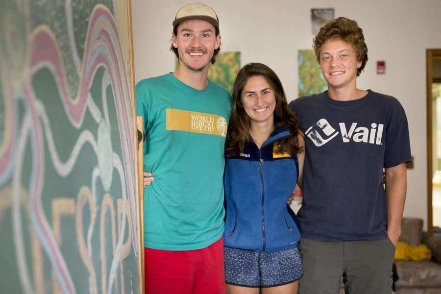 James Karsten '17, shown at left with fellow AESOP trip leaders Audrey Puleio ’17 and Nate Diplock ’17 in August, was an Green Dot Grad. (Phyllis Graber Jensen/Bates College) 