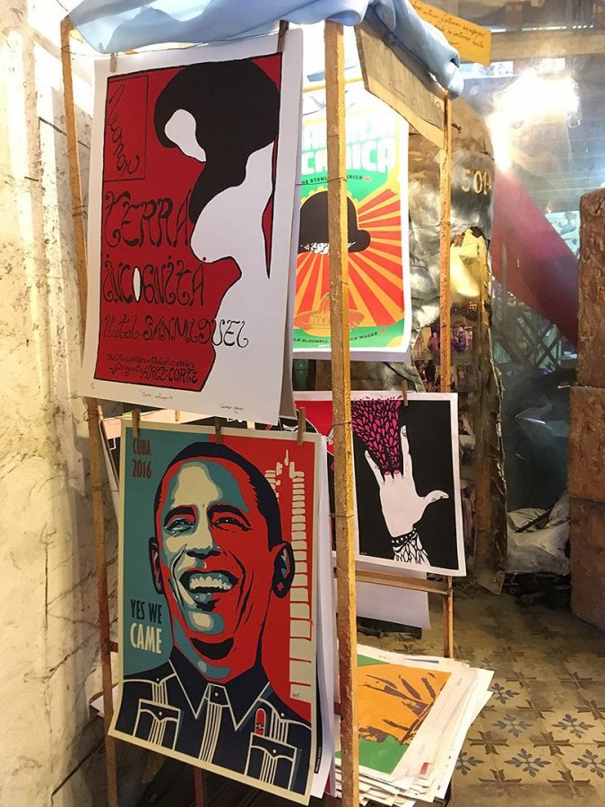 President Obama is prominent in a display of posters for sale. (Hiroya Miura)