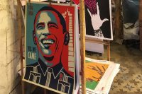 President Obama is prominent in a display of posters for sale in Havana. (Hiroya Miura)