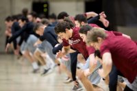 MacDonald joins his teammates in sprints in the Gray Athletic Building.