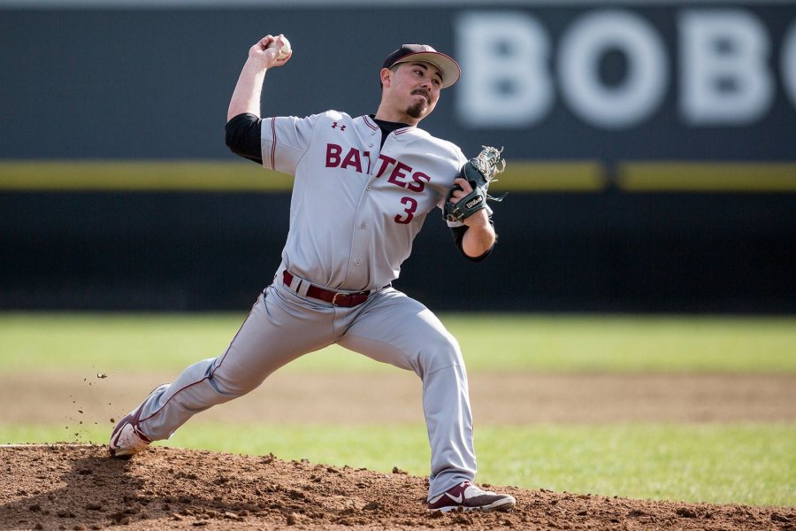 Bates plays an away game at home against Farmington in April 2016. (Josh Kuckens/Bates College)