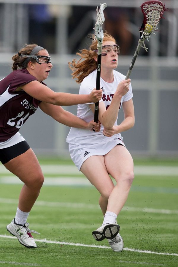 In this 2016 image, Bates women's lacrosse plays Springfield as the Bobcats make their first NCAA Division III Women's Lacrosse Championship appearance since 1994. (Phyllis Graber Jensen/Bates College)