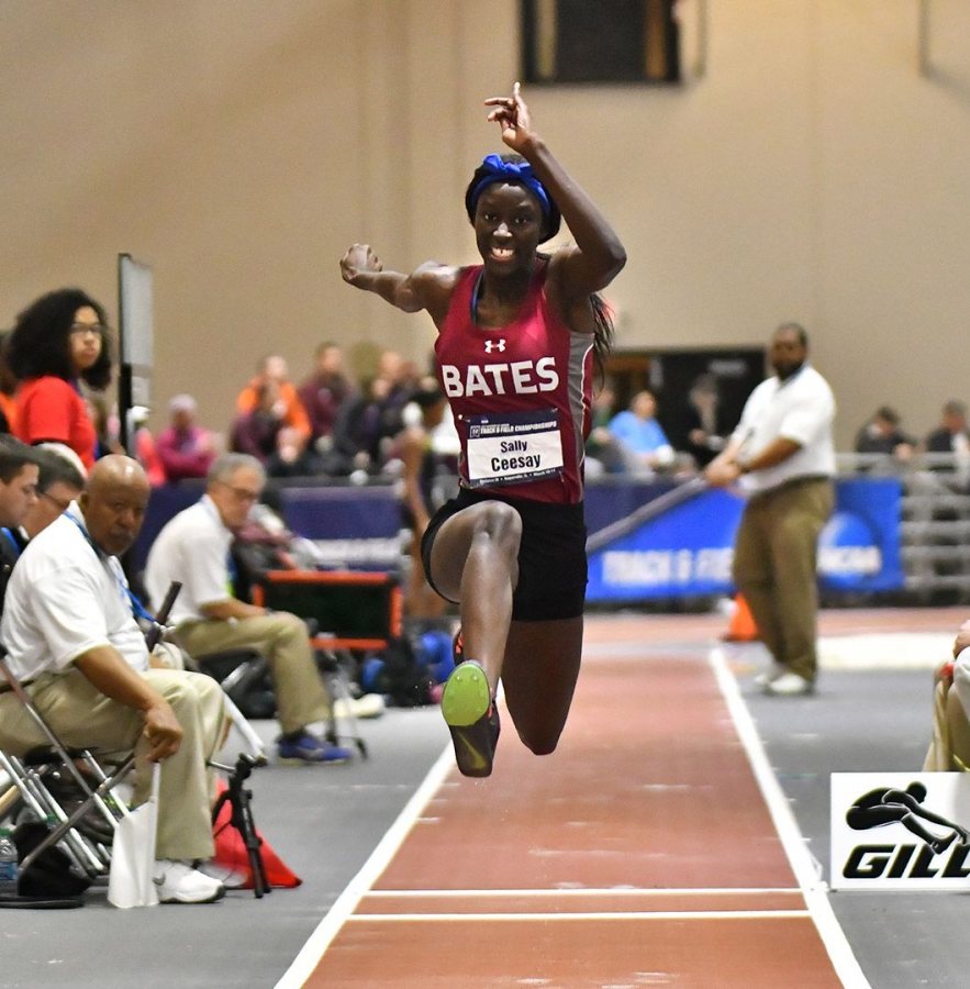 Triple jumper Sally Ceesay '18 of Bronx, N.Y., earned All-America honors at the meeting. Hill, she says, "is just a rock star." (Photograph by d3photography.com)