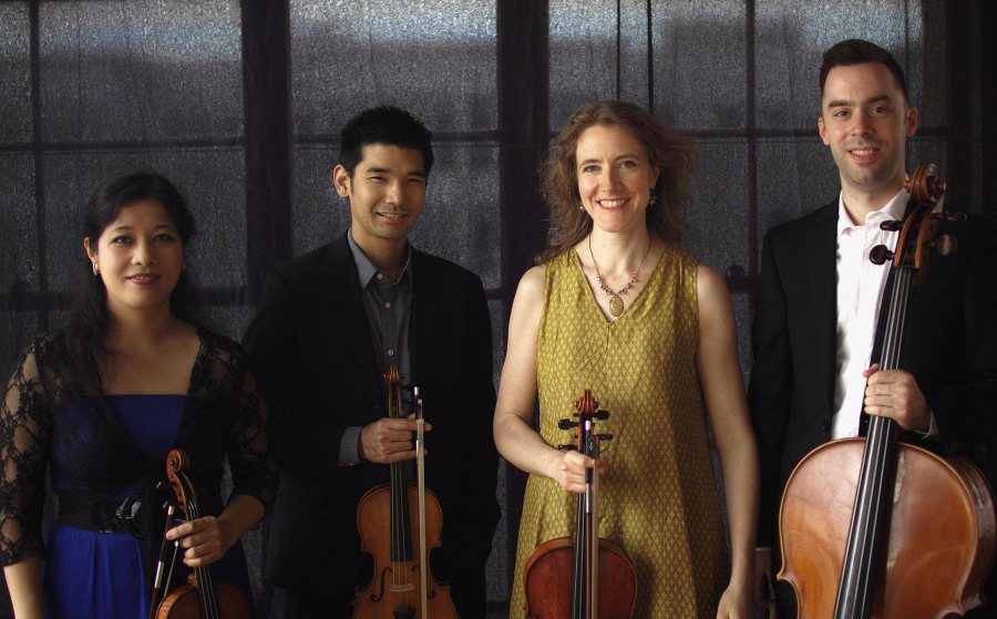 In concert May 12: the Momenta Quartet, with violinists Emilie-Anne Gendron and Alex Shiozaki, violist Stephanie Griffin and cellist Michael Haas. (John Gurrin)