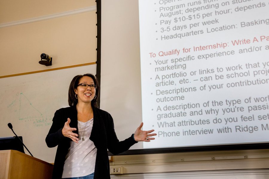 A marketing consultant with 25 years in the field, Ashley Hart '91 returned to Bates to teach a hands-on Short Term course on digital marketing. (Phyllis Graber Jensen/Bates College)