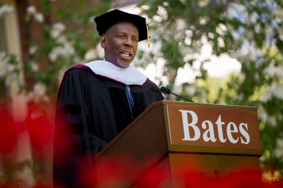 Described as the “guiding light of the Harlem Children’s Zone,” Geoffrey Canada gave the keynote address at Commencement 2017. (Phyllis Graber Jensen/Bates College)