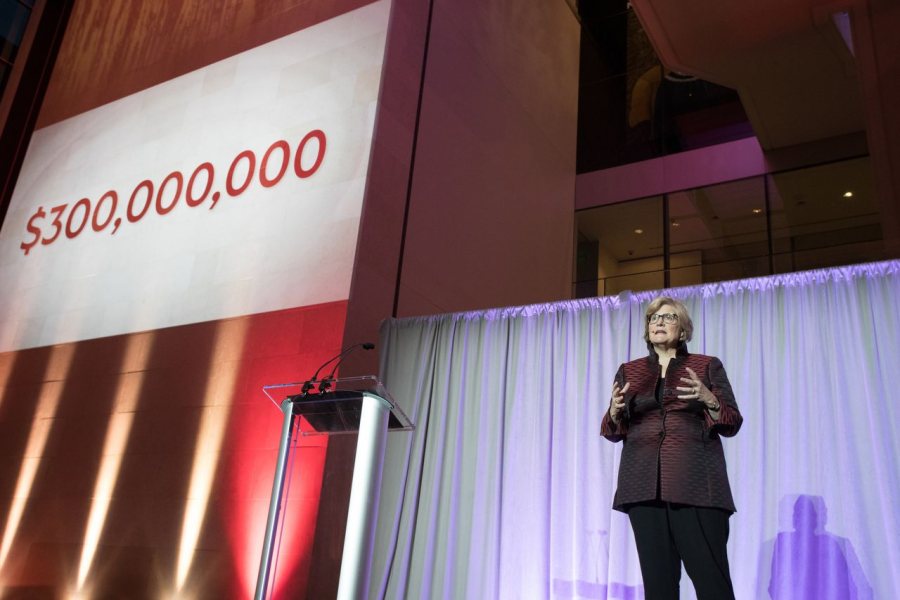 President Spencer reveals the $300 million goal of The Bates Campaign. "We have gotten pretty far on high intention, good ideas, and great design. But I think we could get even farther if we combine those good ideas and great design with strong resources." (Jared Charney Photography for Bates College)