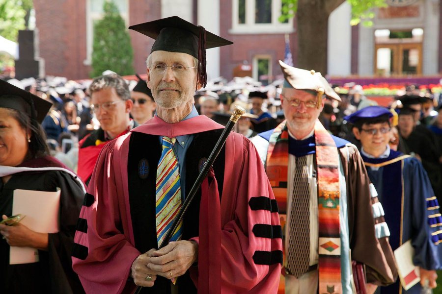 John Creasy marches in the academic procession at Commencement in 2012. (Phyllis Graber Jensen/Bates College)