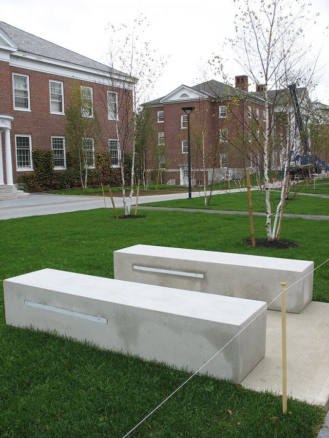 Alumni Walk benches. (Doug Hubley/Bates College)