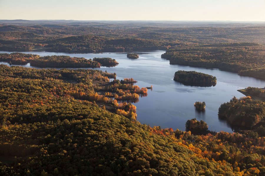 This wide, calm section of the Androscoggin River is known as Gulf Island Pond. About four miles north of campus, it's near the new Androscoggin Riverlands State Park. (Josh Kuckens/Bates College)