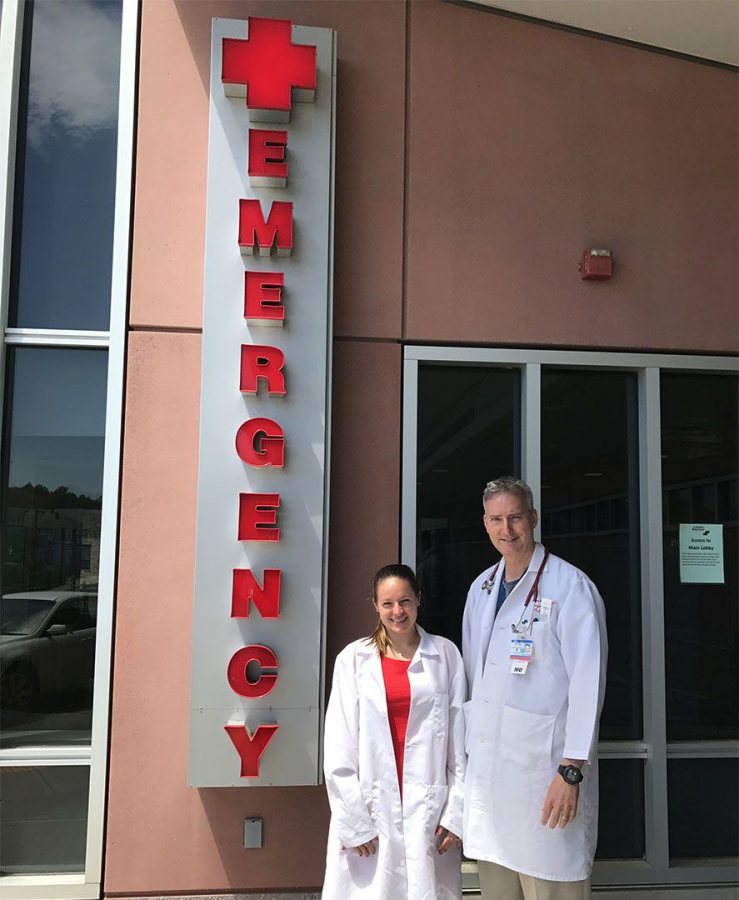 Briella Antonelli '18 poses with Dr. Ed O' Neill '82 outside the St. Elizabeth's Medical Center emergency department. (Photograph courtesy of Briella Antonelli)