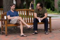 Assistant Professor of Physics Travis Gould, left, and Assistant Professor of Neuroscience Jason Castro are typical of newer faculty at Bates who are running with the college tradition of collegiality and cross-discipline collaboration. They're working on a project to image brain structures at the resolution of a single cell. (Phyllis Graber Jensen/Bates College)