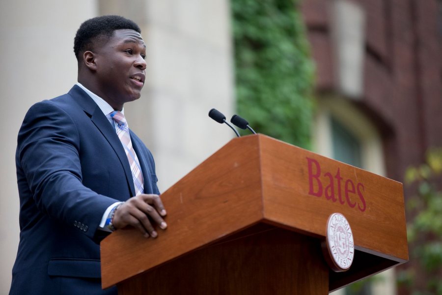 The Bates Community gathers on the Historic Quad for the college's Opening Convocation, featuring a procession with the Class of 2021, faculty and senior staff, a welcome and introduction by President Clayton Spencer, greetings from Walter Washington '19 of Fleetwood, N.Y., president of the Bates College Student Government, a Convocation Address "Summer Posts, Fall Possibilities," and a benediction by Brittany Longsdorf, multi faith Chaplain.